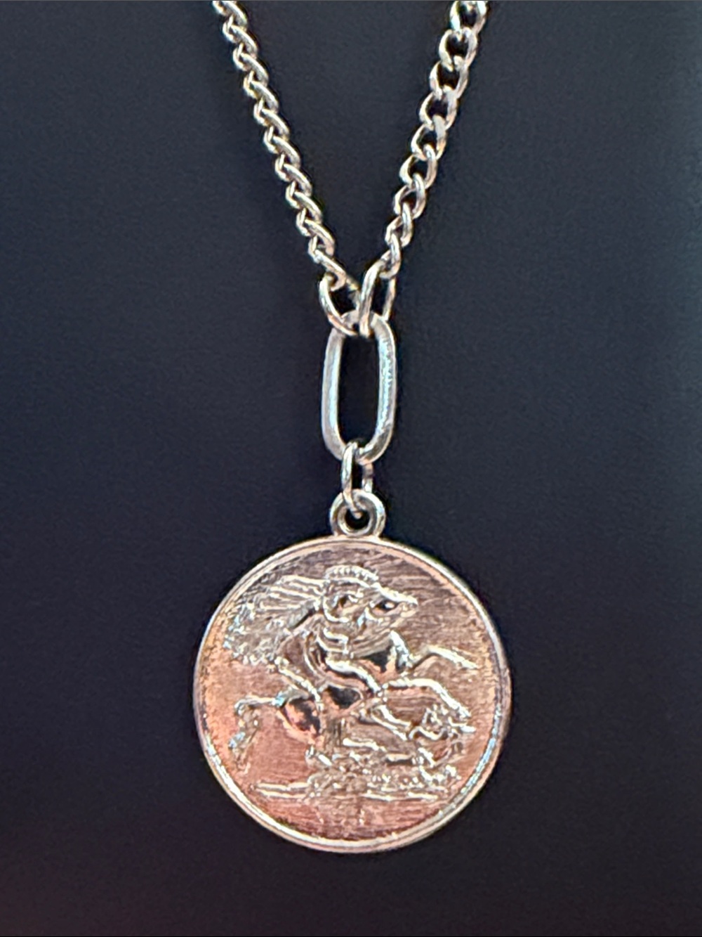 Vintage Style Pegasus Mythical Coin Medallion Silver Tone Necklace